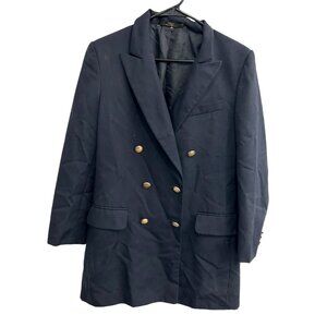 Vintage Marks & Spencer Navy Blazer With Gold Buttons Womens Long Fit Size 10